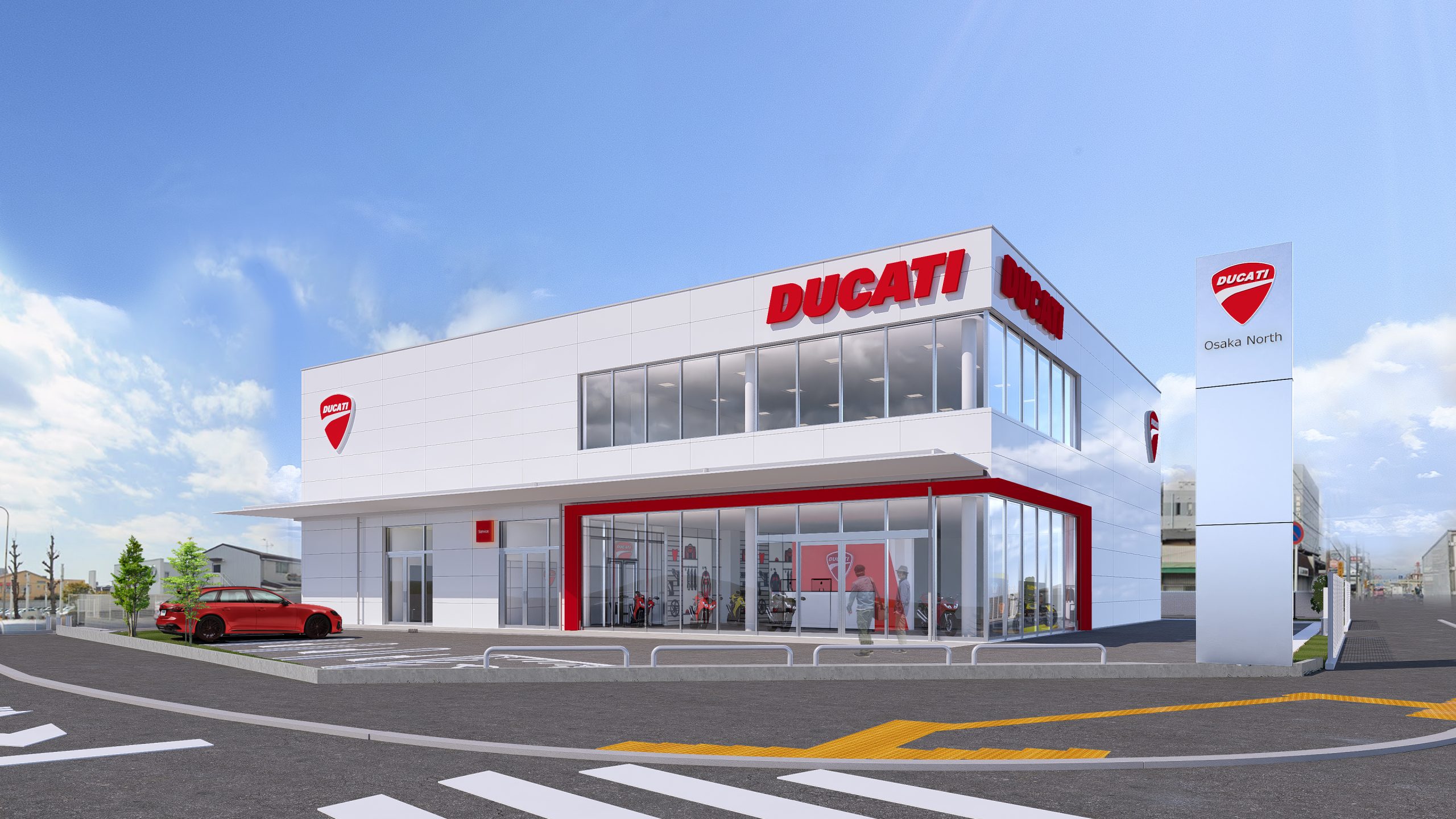 「ドゥカティ大阪ノース」移転・開店　　光岡自動車／ドゥカティJ　　日本初、新「CI」採用　　新たなイメージ発信
